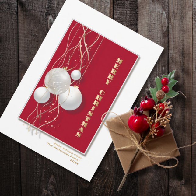 Snyggt Red White Jul Baubles Julkort (Skapare uppladdad)