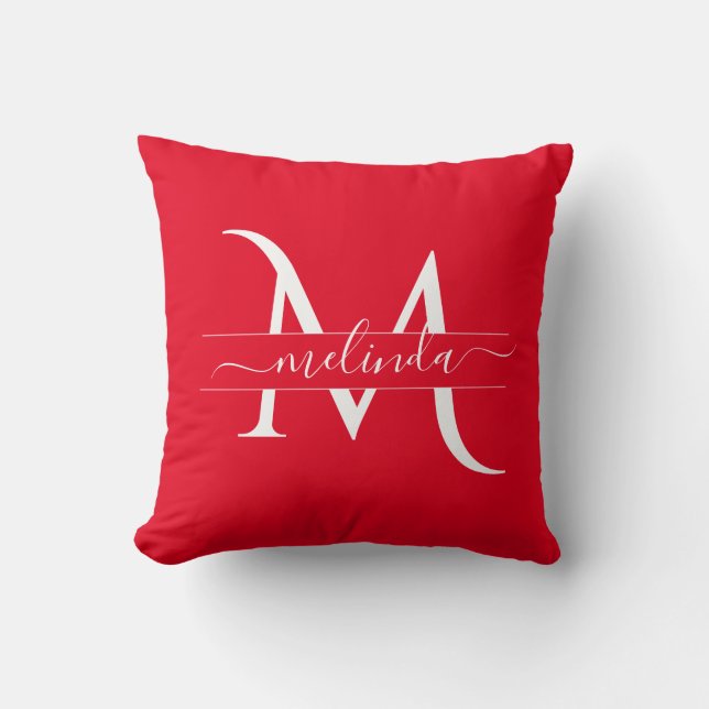 Snyggt Red White Monogram Initial Namn Anpassnings Kudde (Framsida)