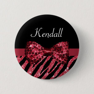Snyggt Red Zebra tryck FAUX Glitz Bow med Namn Knapp