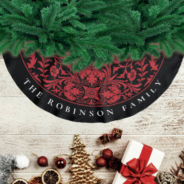 Snyggt Retro Black Red Blommönster Julgransmatta Borstad Polyester