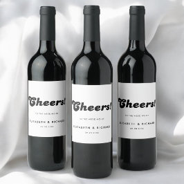 Snyggt Retro Black & White Bröllop Vinflaska Etikett