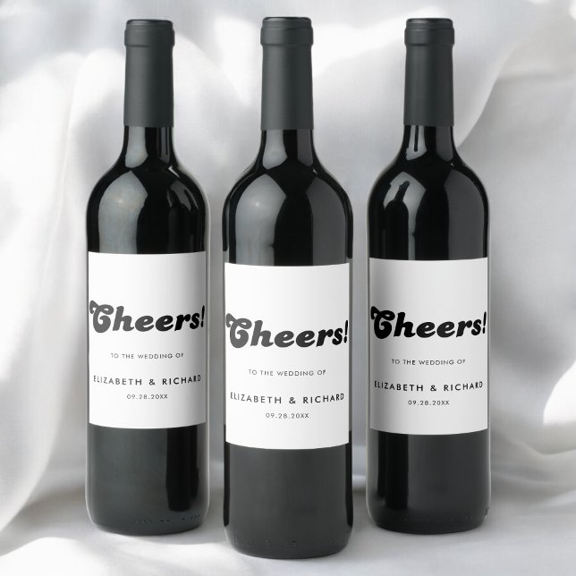 Snyggt Retro Black & White Bröllop Vinflaska Etikett (Skapare uppladdad)
