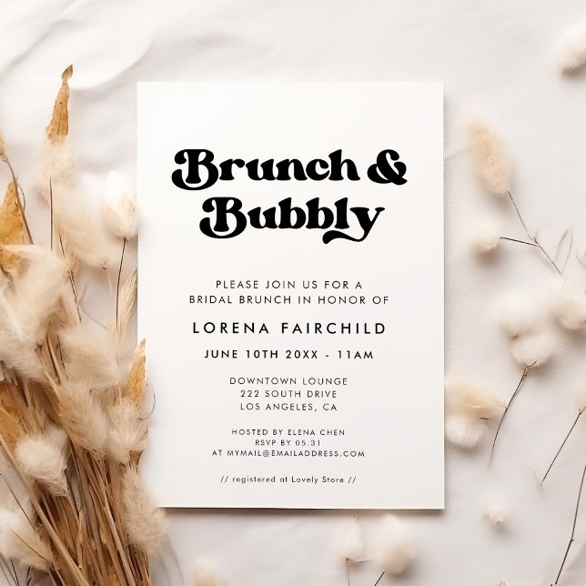 Snyggt Retro Black & White Brunch och Bubly Inbjudningar (Skapare uppladdad)