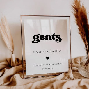 Snyggt Retro Black & White Gents Bathroom-tecken Poster