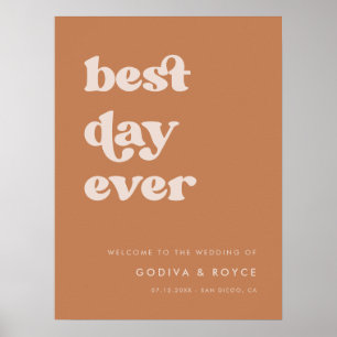 Snyggt retro Brown bästa dag någonsin Bröllop Välk Poster