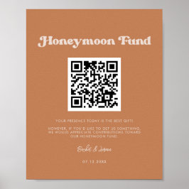 Snyggt retro Brown-sockerhoneymånfond QR-kod Poster