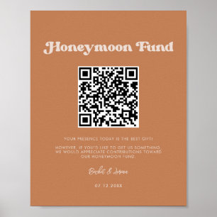 Snyggt retro Brown-sockerhoneymånfond QR-kod Poster