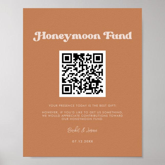 Snyggt retro Brown-sockerhoneymånfond QR-kod Poster (Framsidan)