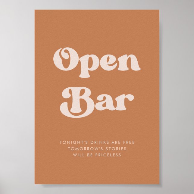 Snyggt retro Brown-sockerskylt Bröllop Open Pub Poster (Framsidan)