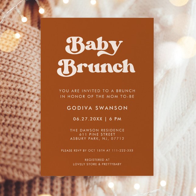 Snyggt retro Burnt Orange Baby Brunch Inbjudningar (Skapare uppladdad)