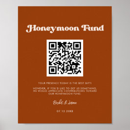 Snyggt retro Burnt Orange Honeymoon-fond QR-kod Poster