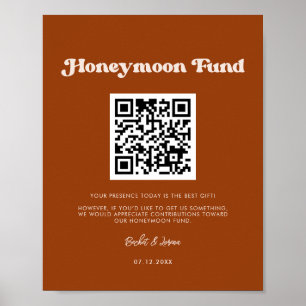 Snyggt retro Burnt Orange Honeymoon-fond QR-kod Poster
