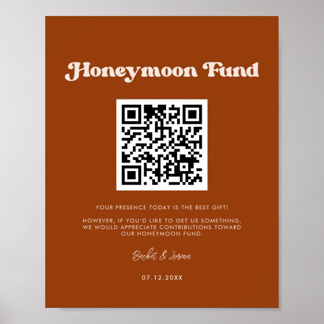 Snyggt retro Burnt Orange Honeymoon-fond QR-kod Poster (Framsidan)