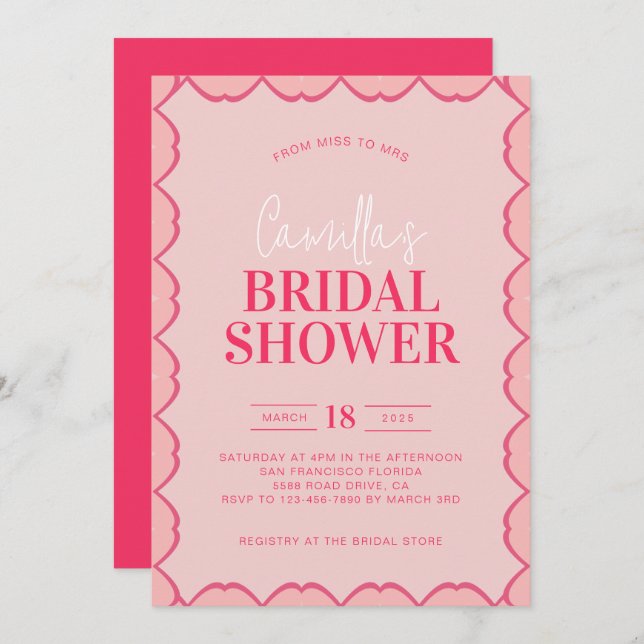 Snyggt Retro Colorful Red and Rosa Möhippa Inbjudningar (Fram/baksida)