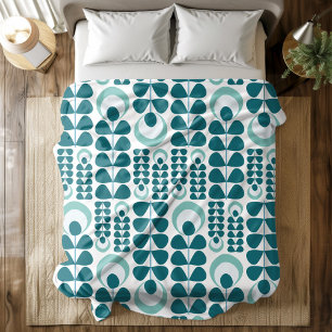 Snyggt Retro Mid Century Teal Flowers Mönster Fleecefilt
