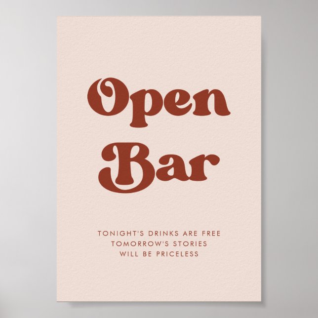 Snyggt retro Peach Rosa Bröllop Open Pub Poster (Framsidan)