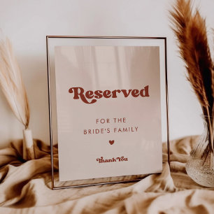 Snyggt retro Peach Rosa Bröllop Reserved Sign Poster