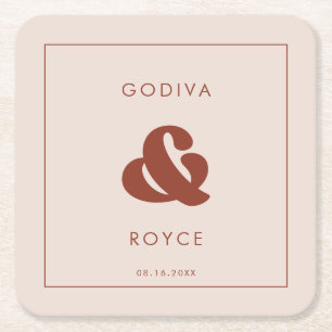 Snyggt retro Peach Rosa Bröllop Underlägg Papper Kvadrat