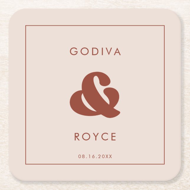 Snyggt retro Peach Rosa Bröllop Underlägg Papper Kvadrat (Framsidan)