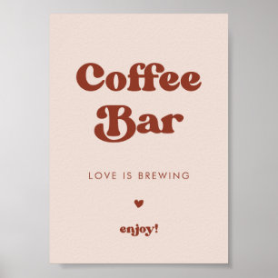 Snyggt retro Peach Rosa Coffee Pub tecken på Bröll Poster
