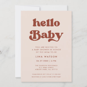 Snyggt retro Peach Rosa Hej Baby Inbjudningar