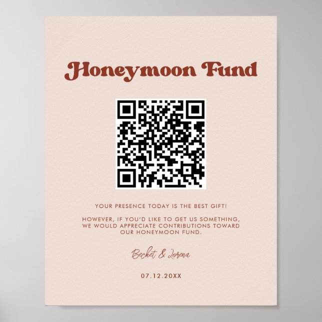 Snyggt retro Peach Rosa Honeymoon-fond QR-kod Poster (Framsidan)