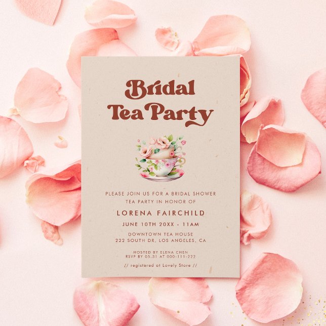 Snyggt retro Peach Rosa Möhippa Tea Inbjudningar (Skapare uppladdad)