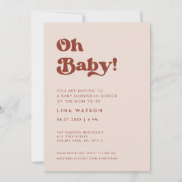 Snyggt retro Peach Rosa Oh Baby Inbjudningar