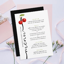 Snyggt Retro Red Grönt Cherries Bröllop Flat Menu Meny