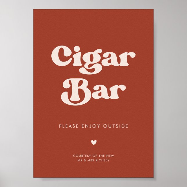 Snyggt retro Terracotta Bröllop Cigar Pub tecken Poster (Framsidan)