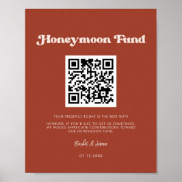 Snyggt retro Terracotta Honeymoon-fond QR-kod Poster