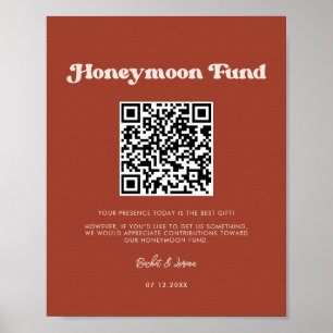 Snyggt retro Terracotta Honeymoon-fond QR-kod Poster