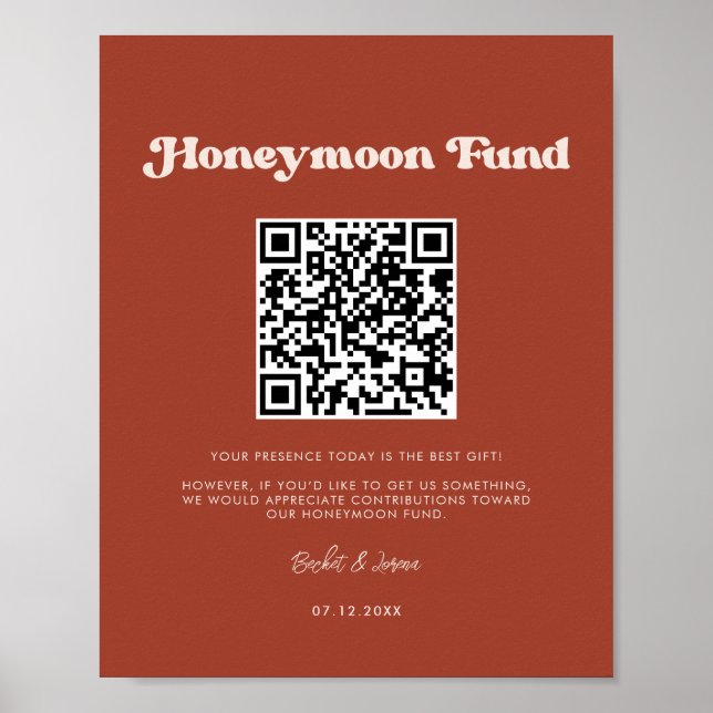 Snyggt retro Terracotta Honeymoon-fond QR-kod Poster (Framsidan)