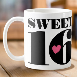 Snyggt Retro Typography Sweet sixteen Black Rosa Kaffemugg