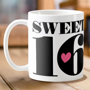 Snyggt Retro Typography Sweet sixteen Black Rosa Kaffemugg