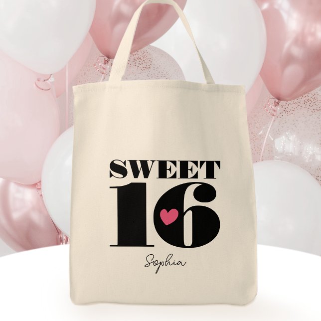 Snyggt Retro Typography Sweet sixteen Black Rosa Tygkasse (Skapare uppladdad)