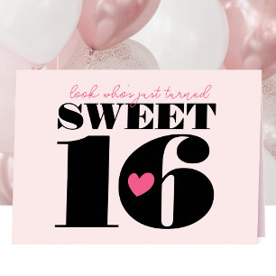 Snyggt Retro Typography Sweet sixteen Rosa Black Kort