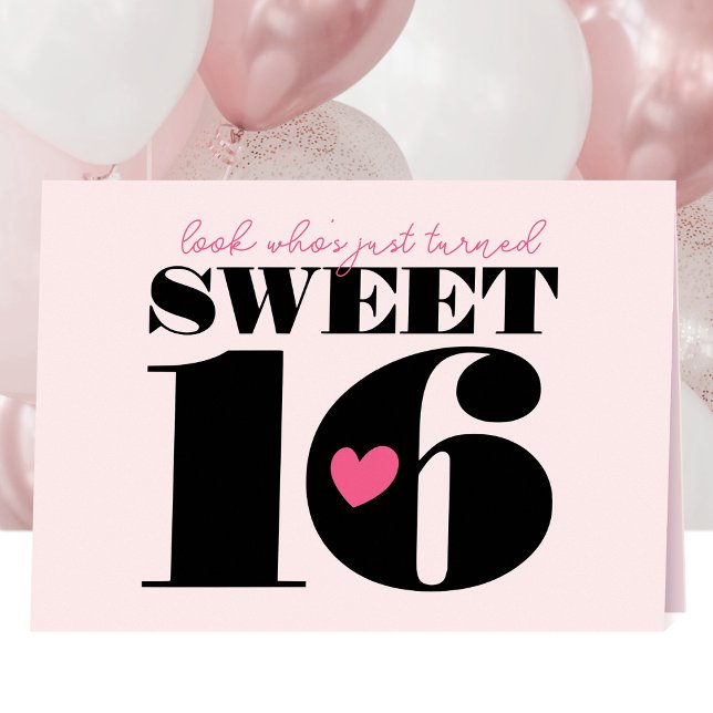 Snyggt Retro Typography Sweet sixteen Rosa Black Kort (Skapare uppladdad)