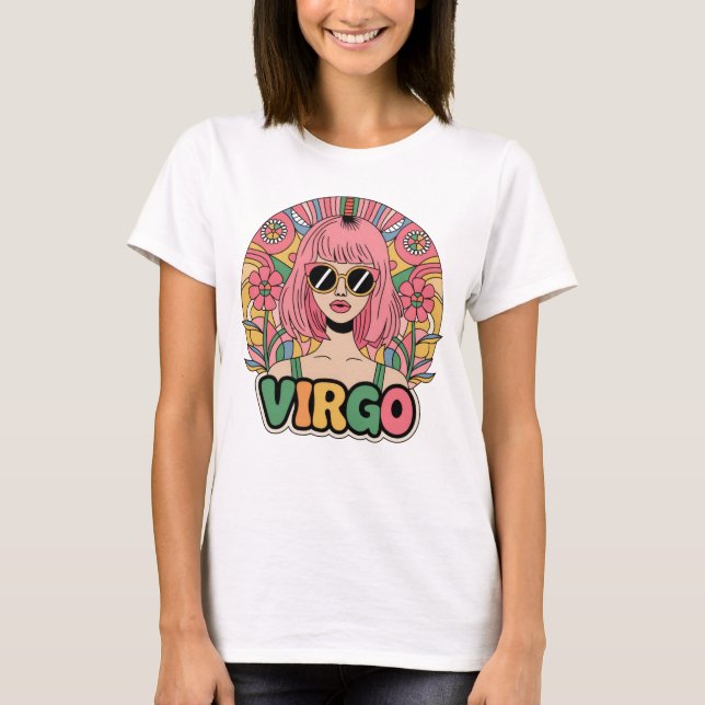 Snyggt Retro Våg Woman Zodiac-tecken färgstark T Shirt (Framsida)