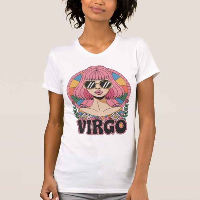Snyggt Retro Våg Woman Zodiac-tecken färgstark T Shirt (Framsida)