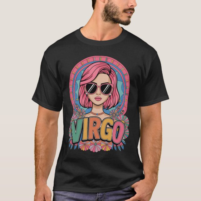 Snyggt Retro Våg Woman Zodiac-tecken färgstark T Shirt (Framsida)