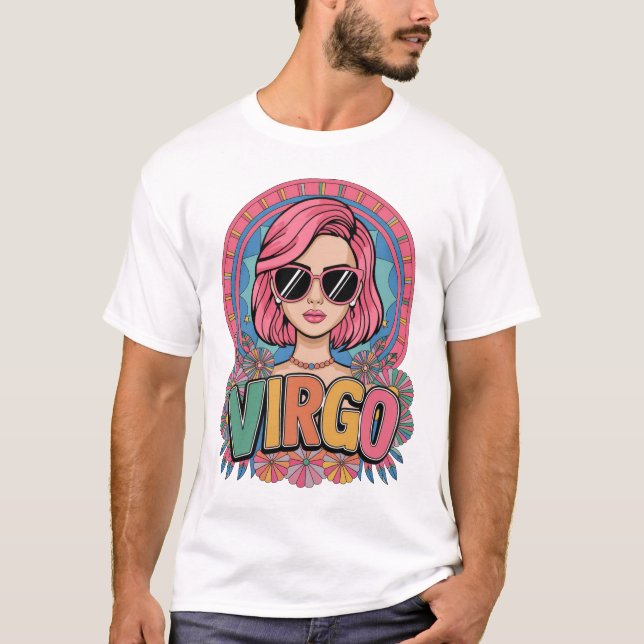 Snyggt Retro Våg Woman Zodiac-tecken färgstark T Shirt (Framsida)