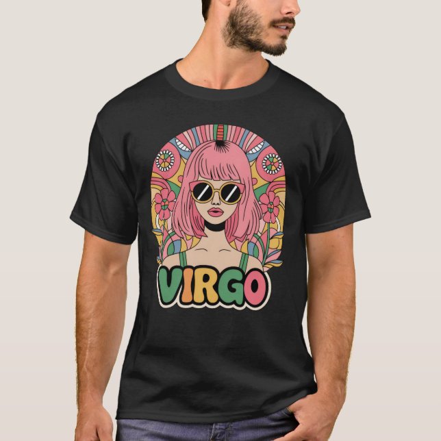 Snyggt Retro Våg Woman Zodiac-tecken färgstark T Shirt (Framsida)