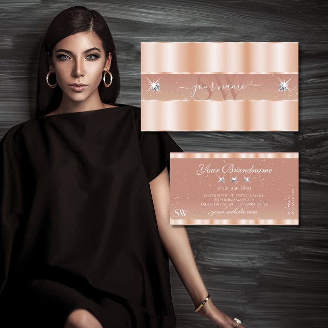 Snyggt Ro Coral Gnistra Juels Monogram Elegant Visitkort (Skapare uppladdad)