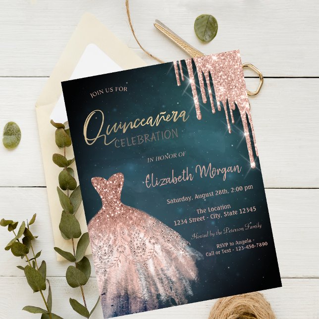 Snyggt Ro Glitter Drips Dress Quinceañera Inbjudningar (Skapare uppladdad)