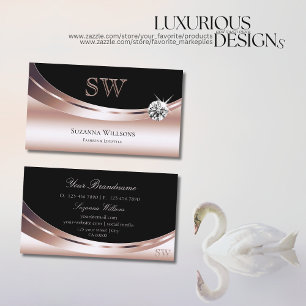 Snyggt Ro Guld Black med Monogram och Diamond Visitkort
