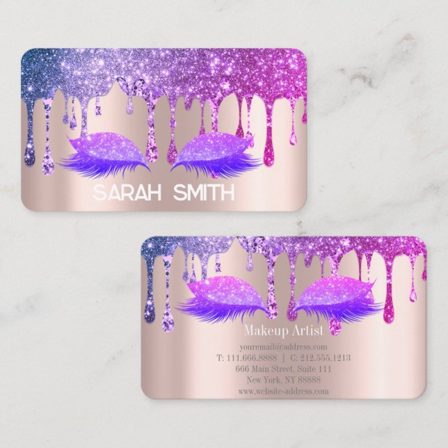 Snyggt Ro Guld, Glitter driver Eyelash Visitkort (Fram/baksida)