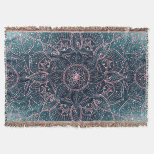 Snyggt Ro Guld Mandala Blue Nebula Stars design Filt