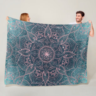 Snyggt Ro Guld Mandala Blue Nebula Stars design Fleecefilt
