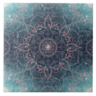 Snyggt Ro Guld Mandala Blue Nebula Stars design Kakelplatta
